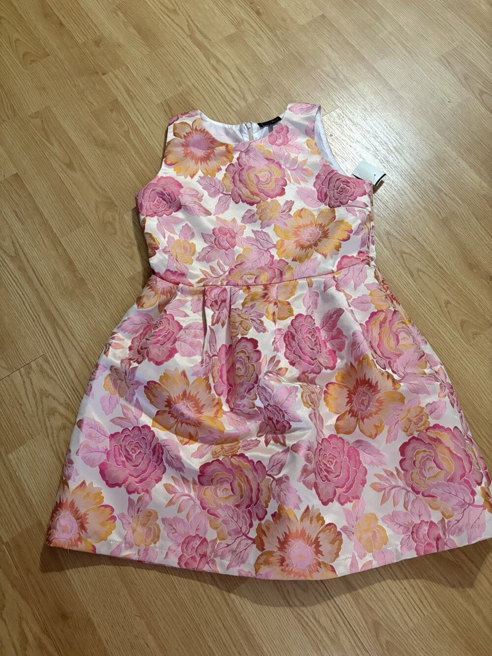 Alison Andrews Pink & Orange Floral Dress Large